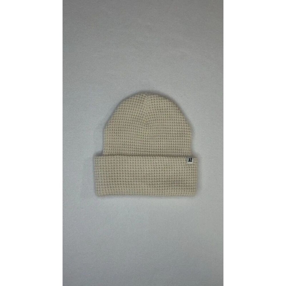 American Eagle AE Cream Waffle Knit Cuffed Beanie Hat One Size